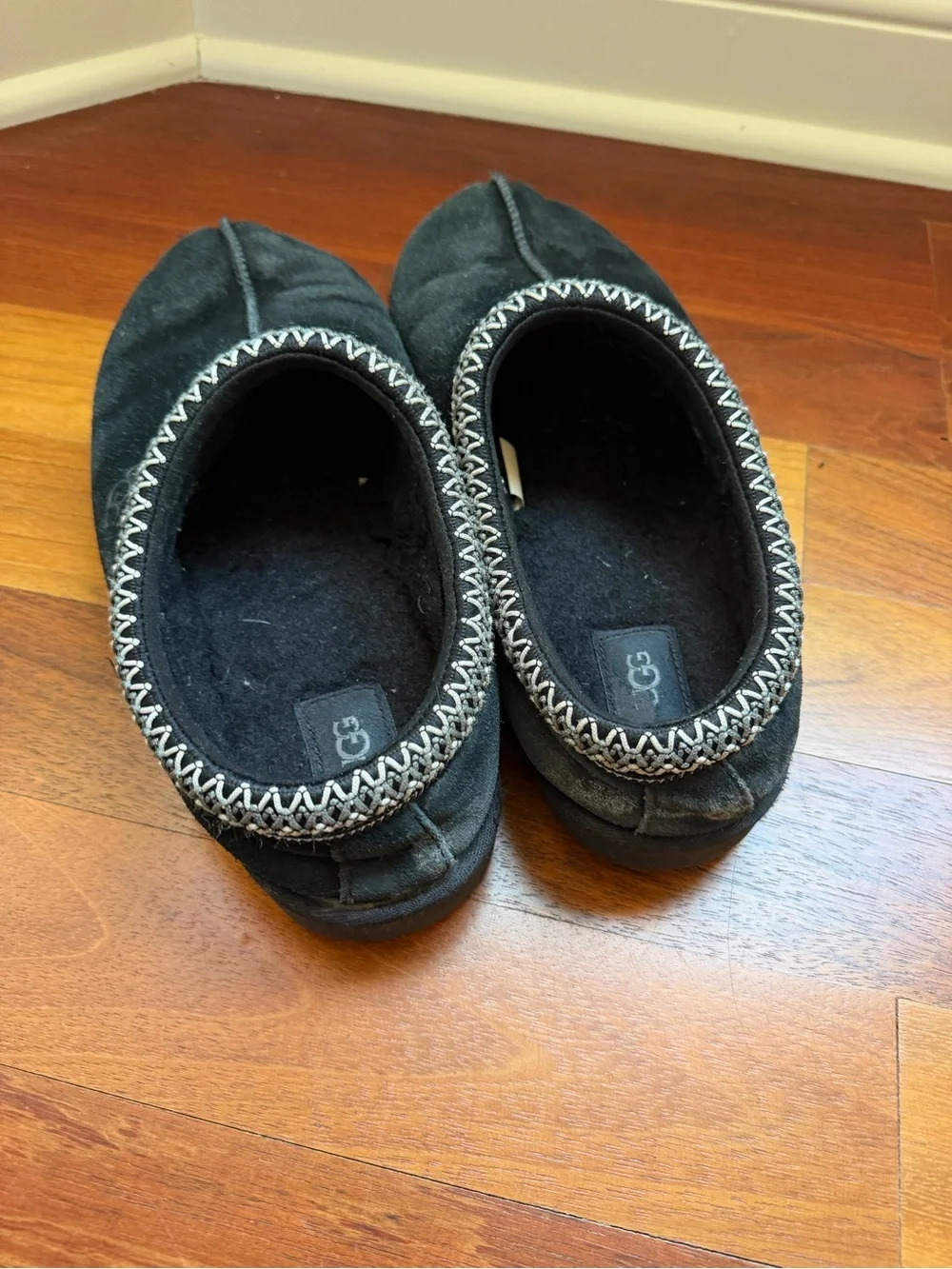 UGG Men’s Black Suede Slip-On Clog Slippers with Contrast Stitching